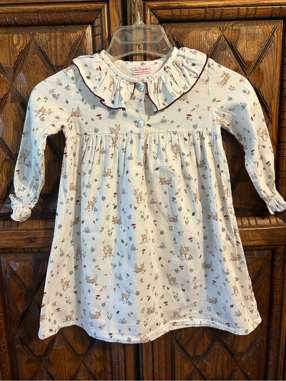 La Coqueta Cream Floral Deer-Print Long Sleeve Nightgown for Girls